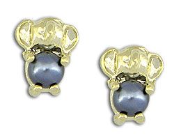 Brinco folheado a ouro em forma de um elefante c/ pérola sin