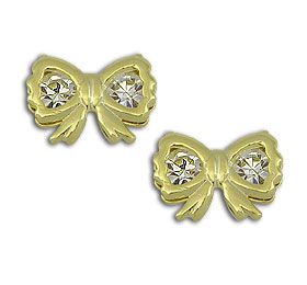Brinco de lacinho folheado a ouro c/ duas pedras de strass