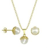 Conjunto folheado a ouro com brincos e pingentes de pérola b
