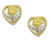 Brinco folheado a ouro em forma de coração c/ rosa e aplique