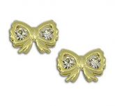 Brinco de lacinho folheado a ouro c/ duas pedras de strass