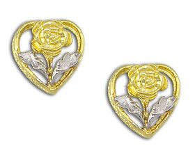 Brinco folheado a ouro em forma de coração c/ rosa e aplique